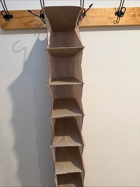 Neutral Beige Hanging Shelf Organizer - Vertical Fabric Storage
